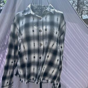 Lucky Brand Black and White Plaid Button-Down Shirt